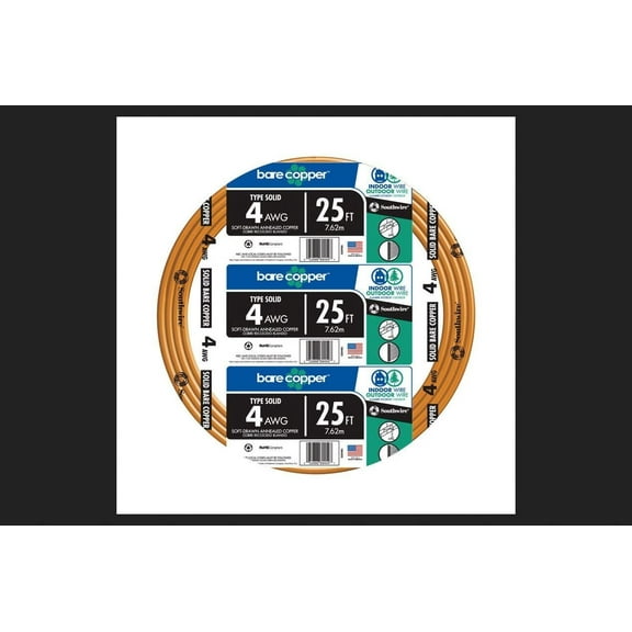 Southwire Solid Bare Wire 4 Ga, 1 Conductor 600 V 25 '