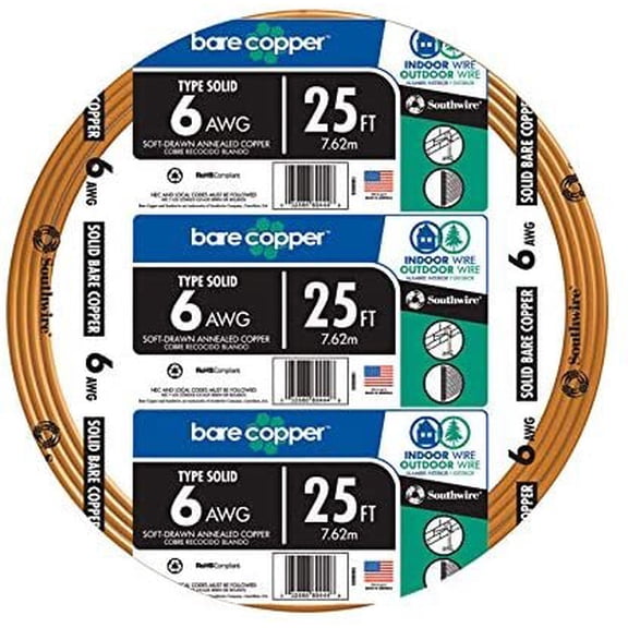 Southwire Solid Bare Wire 6 Ga, 1 Conductor 600 V 25 '