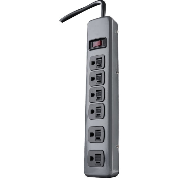 Southwire Woods Metal Power Strip - 6-Grounded Outlets - Resettable Safety Circuit Breaker Switch - 5-Foot Cord - Heavy Duty Outlet Extender