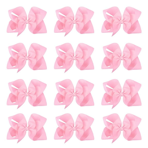Southwit 12 PCS 6" Big Hand-made Grosgrain Ribbon Hair Bow Alligator Clips Hair Accessories for Little Teen Toddler Girls - Light Pink
