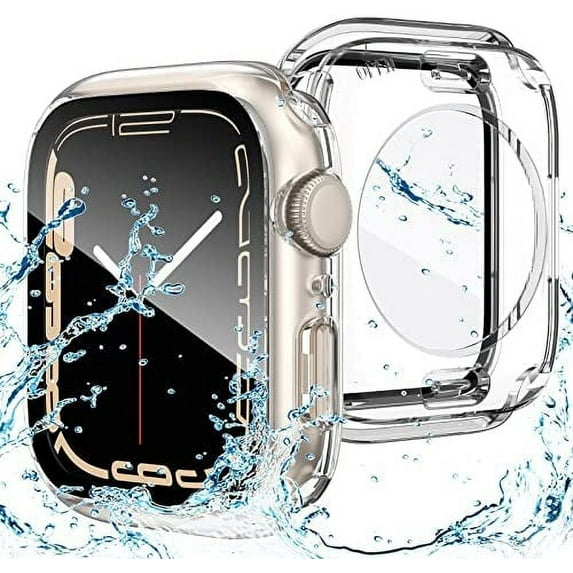 2 in 1 Waterproof Case for Apple Watch Series 8 & Series 7 41mm Screen Protector, 360 Protective Glass Face Cover Hard PC Bumper + Back Frame for iWatch 8/7 Accessories 41 mm, Clear