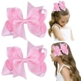 thumbnail image 1 of Southwit 2 PCS 6" Big Hand-made Satin Ribbon Solid Color Hair Bows Alligator Clips Hair Accessories for Little Teen Toddler Girls Kids Set of 2 -Light Pink, 1 of 5