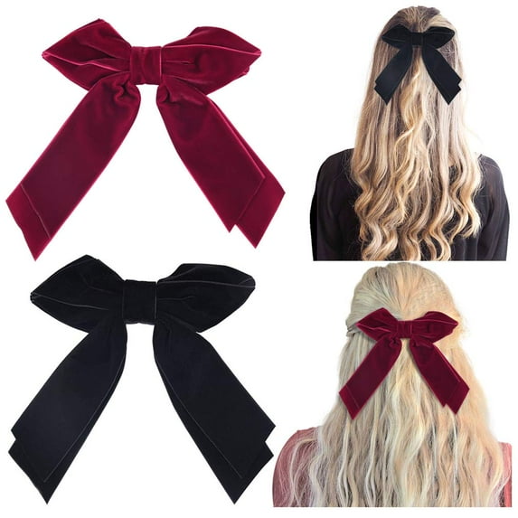 Southwit 2 PCS 6" Large Velvet Bows Hair Clips Barrettes Hair Accessories for Women and Girls -Black/Red