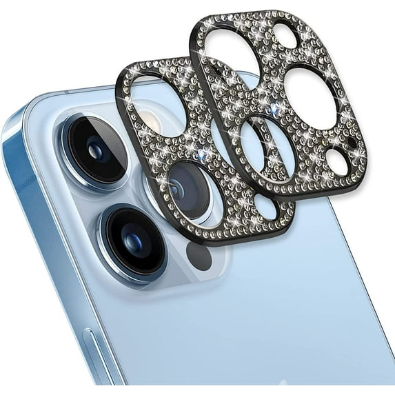 Southwit 2 Pack Bling Diamond Camera Lens Protector Compatible with iPhone 13 Pro Max, Rear Camera Cover 3D Glitter Crystal Rhinstone Lens Cover Protective Decorations Sticker Protector Black