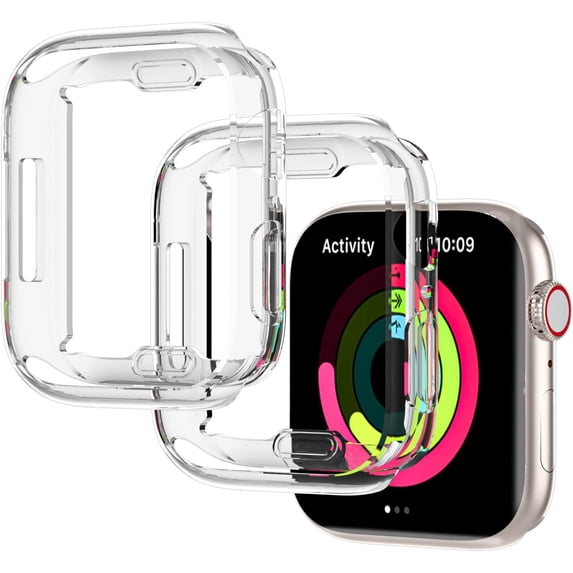 2 Pack Case for Apple Watch Series 8 Series 7 45mm with Screen Protector, Full Soft TPU Ultra-Thin Scratch Resistant Bumper Protective Cover for iWatch Accessories