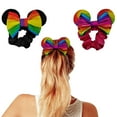 thumbnail image 1 of Southwit 2pk Mouse Ear Scrunchies for Kids Velvet Hair Bow Scrunchies for Women - Sparkle Sequins Mouse Hair Bands for Pony Tail Mickey Ears (Rainbow), 1 of 4