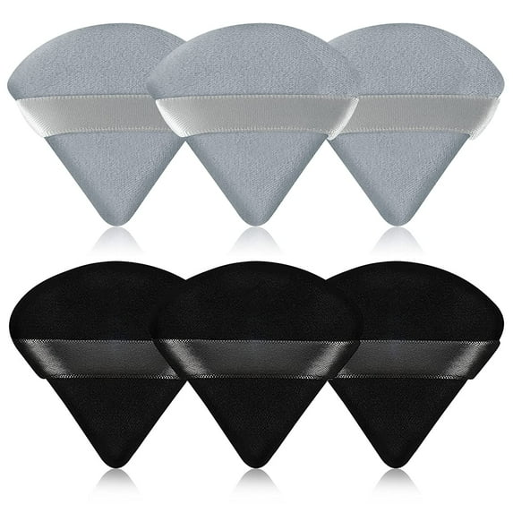 Southwit 6 Pieces Triangle Powder Puff Face Makeup Sponge Soft Velour Puffs for Loose Powder Body Powder Cosmetic Foundation Sponge Beauty Setting Powder Puff Wet Dry Makeup Tool, Black and Gray