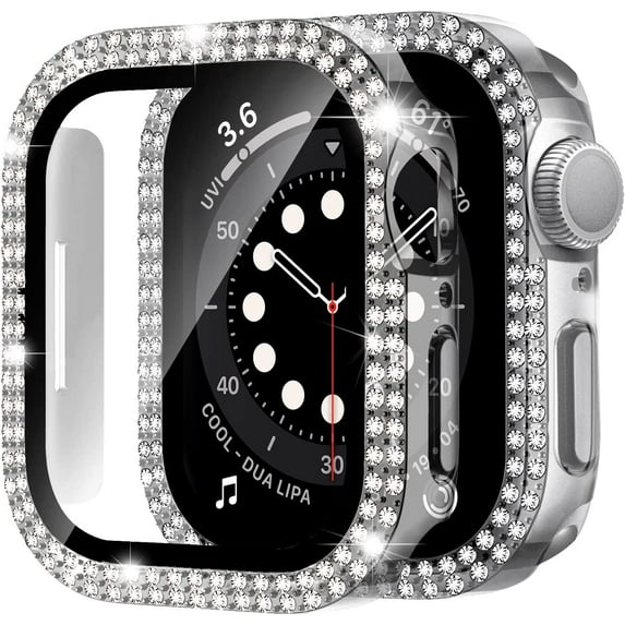Apple Watch Case 45mm Series 7 with Glass Screen Protector,Sparkle Rhinestones Apple Watch Screen Protector Hard Protective iWatch Cover for Apple Watch 45mm