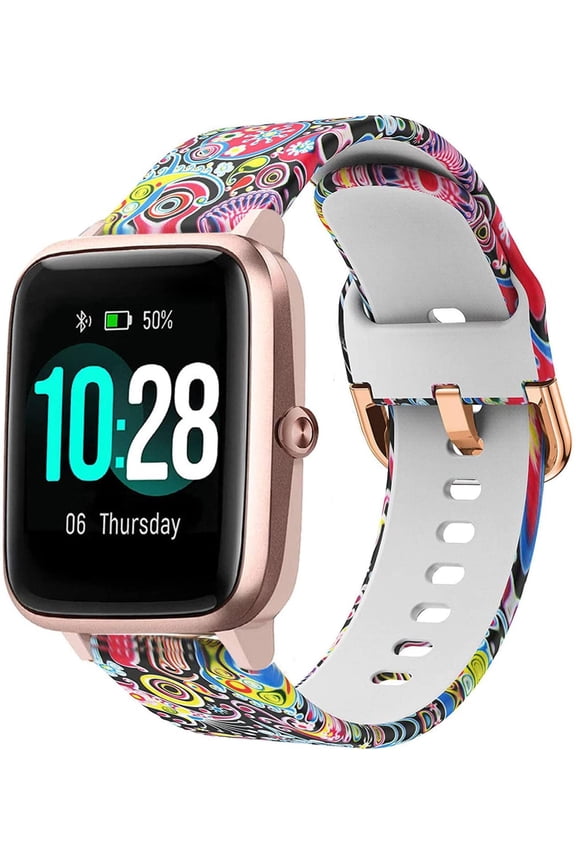 Southwit Bands Compatible with 19mm ID205L Smart Watch, Quick Release Soft Silicone Fadeless Pattern Printed Floral Replacement Band for ID205L, ID205G ID205 ID205U ID205S