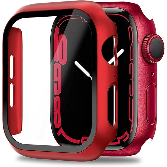 Compatible Apple Watch Series 8 41mm Case with Screen Protector Anti-Scratch Shockproof Hard PC and Tempered Glass Film Bumper Case for Apple Watch Series 8 Series 7 41mm(Red)