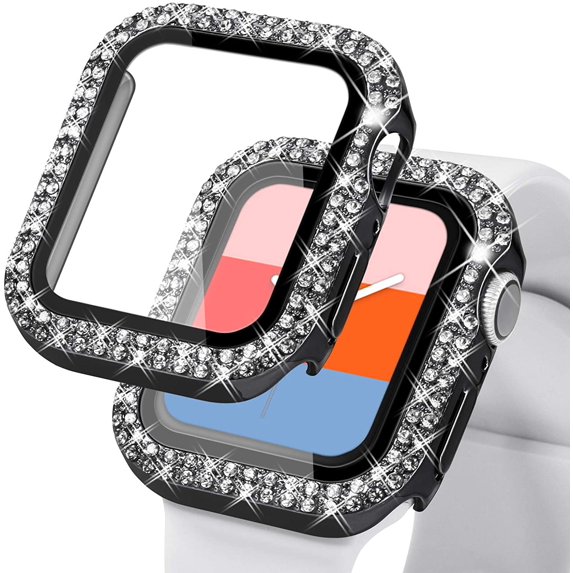 Compatible for Bling Apple Watch Protective Case with Built-in Screen Protector for Apple Watch 44mm iWatch Series SE SE2022 6 5 4 (44mm, Black)
