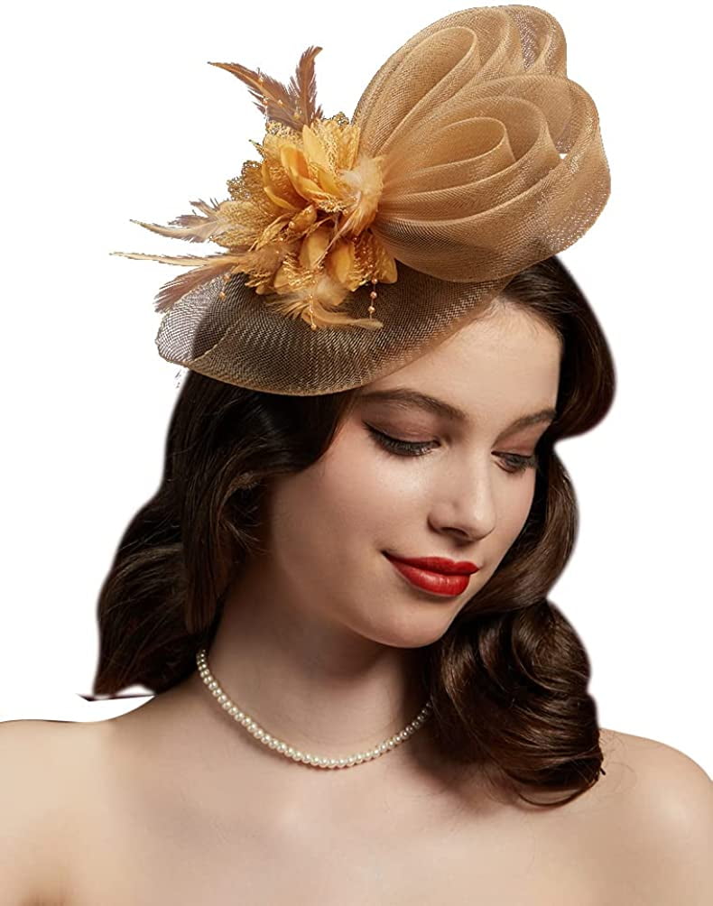 Fascinators Hat for Women Tea Party Headband Kentucky Derby Wedding Flower Brown Tea Party Women main image 4