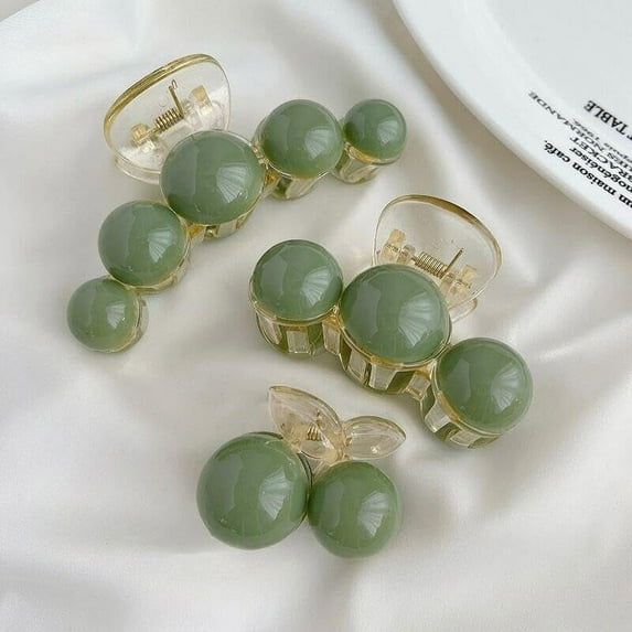 Southwit Korean Style Pearl Hair Claw Clips 3 Pcs (3 sizes, Green)