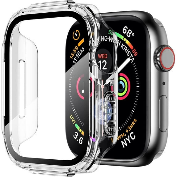 Rugged Case Cover Compatible for Apple Watch 44mm with Tempered Glass Screen for iwatch Series 4 5 6 SE Protective Bumper Accessories Hard Case for Women Men -Clear