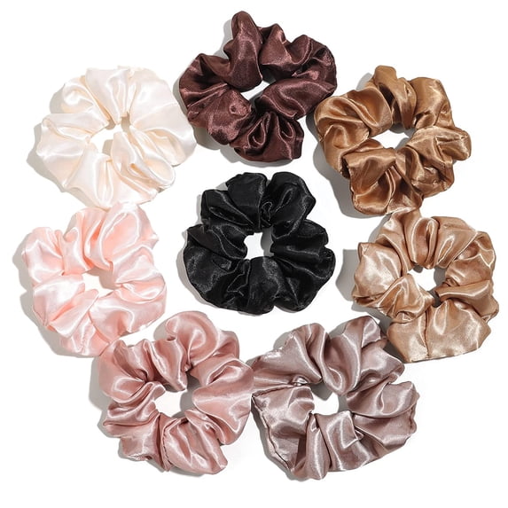 Southwit Scrunchies for Women Hair Ties Bands Satin Hair Scrunchies for Girls Big Scrunchies for Women's Thick Curly Hair Ponytail Holders Cute Pony Tails No Crease Hair Ties No Damage, Brown Pink