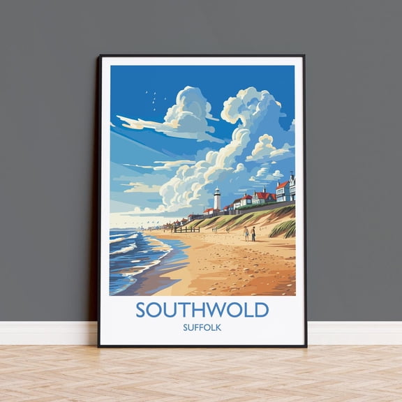Southwold Travel Print, Southwold Art, Suffolk Coast Wall Art, Unframed Paper Poster 8x10in