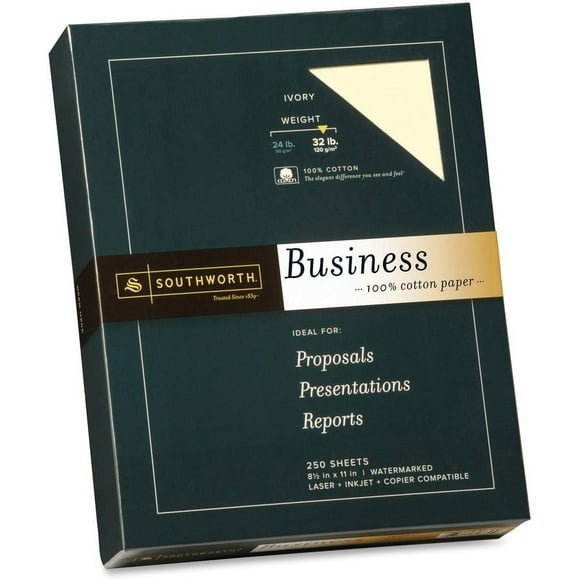 Southworth 100% Cotton Business Paper 8 1/2" x 11" - 32 lb Basis Weight - Wove - 250 / Box