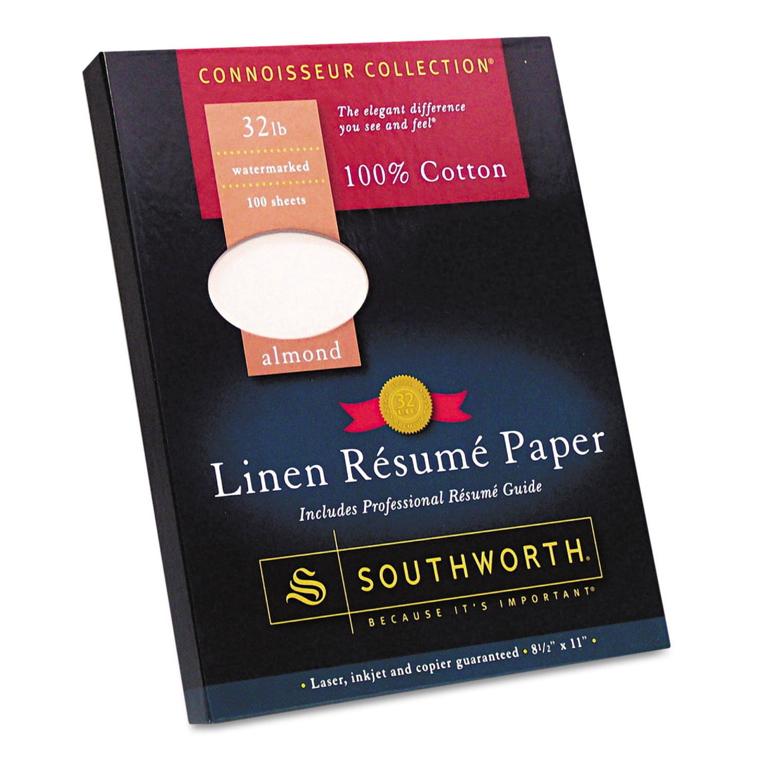 Southworth 100% Cotton Linen Resume Paper Almond  32 lbs. 8-1/2 x 11 100/Box RD18ACFLN