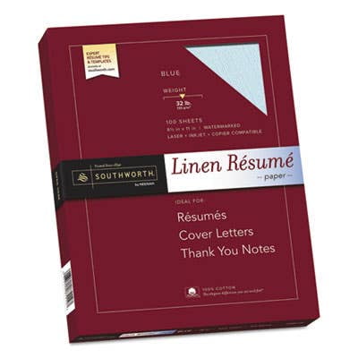 Southworth 100% Cotton Resume Paper - 32 Lb, 100 Sheets, White, Laser/Inkjet Compatible