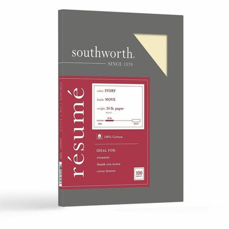 Southworth 100% Cotton Resume Paper, Letter, 8 1/2" x 11", 24 lb Basis Weight, Wove, Acid-free, Lignin-free, Ivory (R14ICF) | 2 Boxes