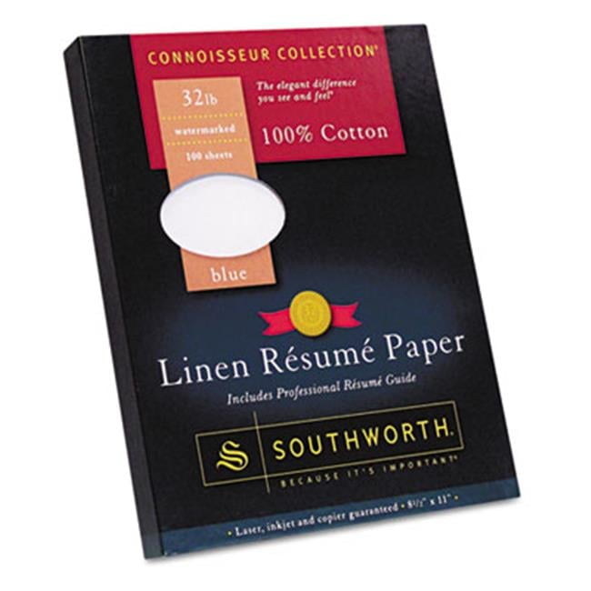 Southworth  100 Percent Cotton Linen Resume Paper  Blue  32 lbs.  8.5 x 11  100-Box
