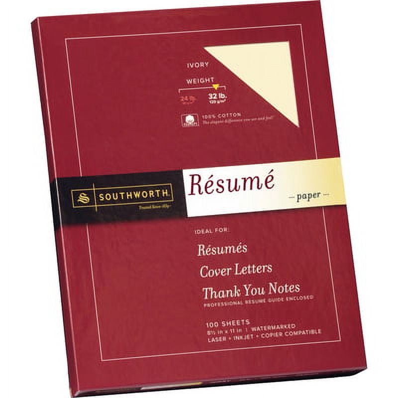 Southworth-1PK 100% Cotton Resume Paper, 32 Lb Bond Weight, 8.5 X 11, Ivory, 100/Pack