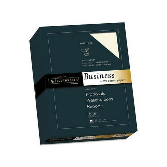 Southworth 25% Cotton Business Paper 24 lb, 8.5 x 11, Natural, 500 Sheets/Ream