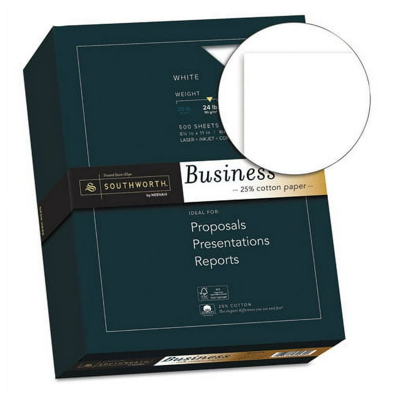 25% Cotton Business Paper, 95 Bright, 20 lb Bond Weight, 8.5 x 11, White, 500 Sheets/Ream 25% Cotton Business Paper, 95 Bright, 20 lb Bond Weight, 8.5 x 11, White, 500 Sheets/Ream