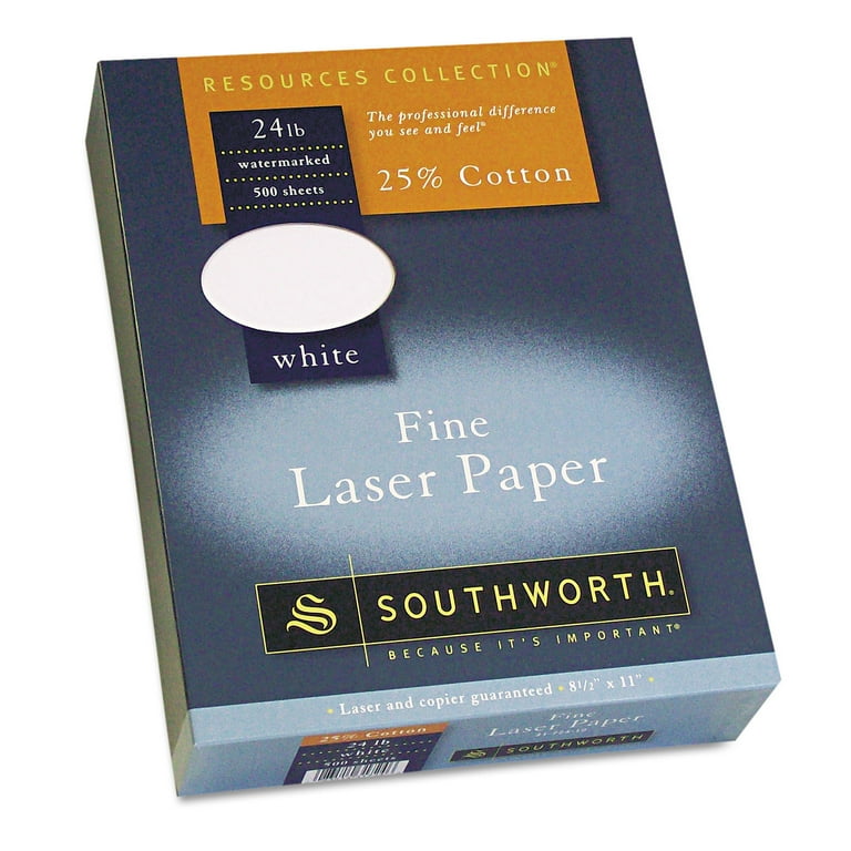 25% Cotton Laser Paper, 95 Bright, 24 lb Bond Weight, 8.5 x 11, White, 500/Ream 25% Cotton Laser Paper, 95 Bright, 24 lb Bond Weight, 8.5 x 11, White, 500/Ream