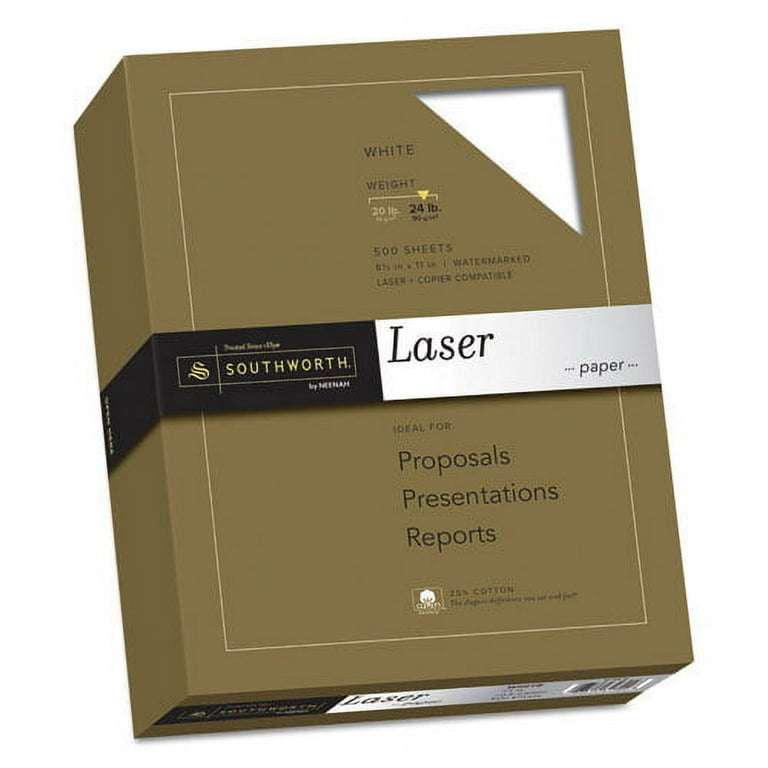 25% Cotton Laser Paper, 95 Bright, 24 lb Bond Weight, 8.5 x 11, White, 500/Ream 25% Cotton Laser Paper, 95 Bright, 24 lb Bond Weight, 8.5 x 11, White, 500/Ream