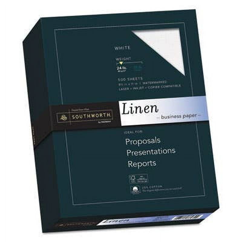 Southworth Business Paper, 8.5" x 11", 24 lb., Linen Finish, White, 500 Sheets
