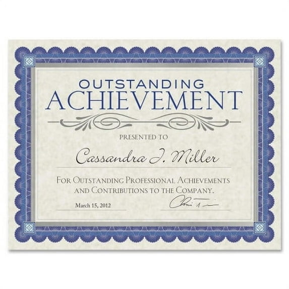 Southworth CT1R Foil Enhanced Parchment Certificates 24 lb - 8.50" x 11" - Inkjet, Laser Compatible - Ivory with Blue, Silver Border - Parchment Paper - 15 / Pack