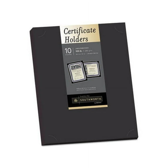 Southworth Certificate Holder, Black, 105lb Linen Stock, 12 x 9 1/2, 10/Pack