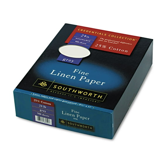 Southworth Cotton Linen Business Paper, 8-1/2" x 11", 24 lb., Gray, Box of 500
