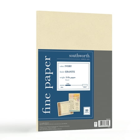 Southworth Fine Paper, 8.5" x 11", 24 lb./90 Gsm, Granite Finish, Ivory, 80 Sheets
