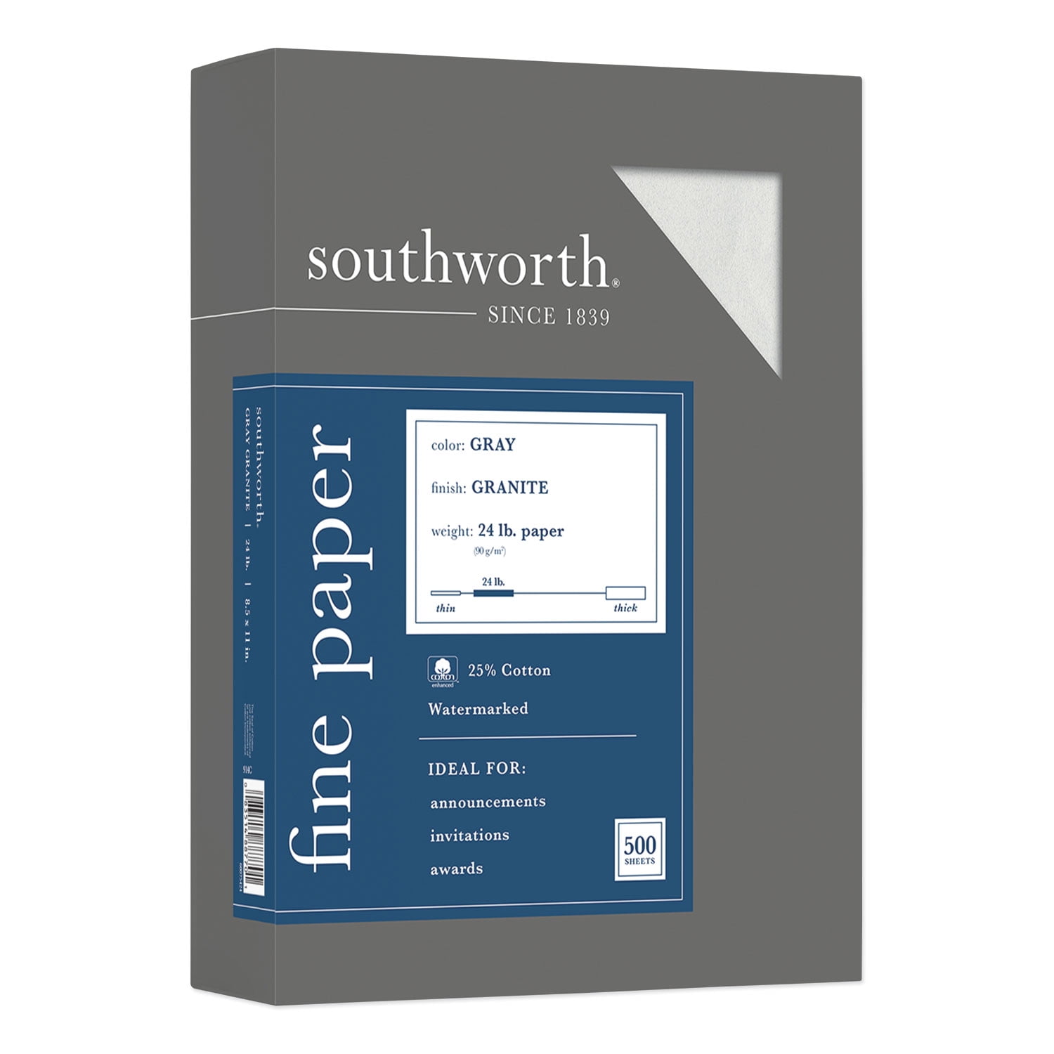 Southworth Granite Specialty Paper, 24 lb, 8.5 x 11, Gray, 500/Ream (914C)