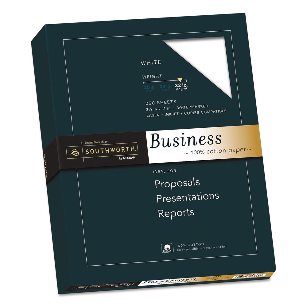 Southworth JD18C 95 Bright 32 lbs. Bond Weight 8.5 in. x 11 in. 100% Cotton Business Paper - White (250/Box)