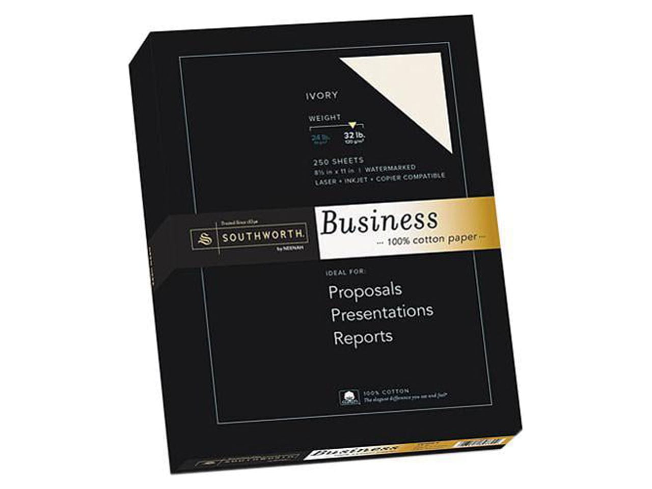 Southworth JD18IC - 100% Cotton Business Paper, Ivory, 32 lbs., 8-1/2 x 11, 250/Box