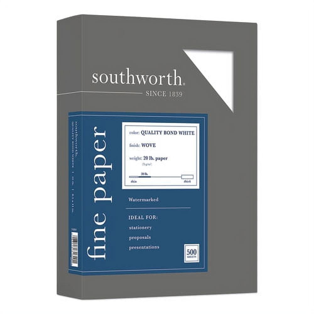 Southworth Quality Bond Business Paper, 95 Bright, 20 lb, 8.5 x 11, White, 500/Ream