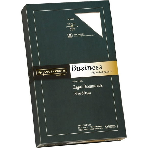 Southworth Red Ruled Business Paper Legal - 8 1/2" x 14" 20 lb Wove 500/Box Bundle of 2 Boxes
