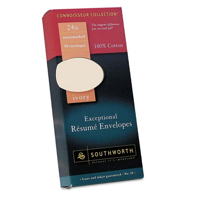 Southworth, SOUR14I10L, 100% Cotton Resume Envelopes, 50 / Box, Ivory