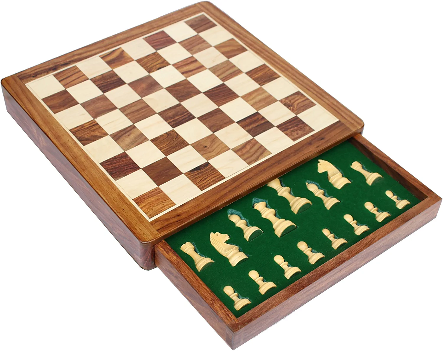 SouvNear Limited Stock - Chess Set 12x12 Magnetic Chess Set Standard Board Game with Chessmen Storage Drawer Handmade in Fine Wood - Non-Folding