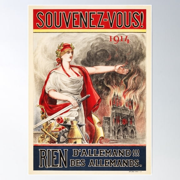 Souvenez-Vous! Rien Des Allemands! 1914 World War French Propaganda Poster Wall Art, Modern Wall Decor For Living Room Bedroom, 16x24 UNFRAMED