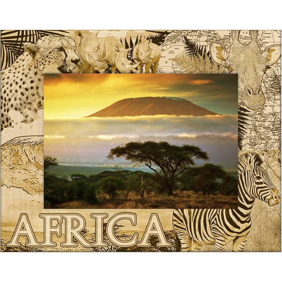 Souvenir Africa Laser Engraved Wood Picture Frame Landscape (5 x 7)
