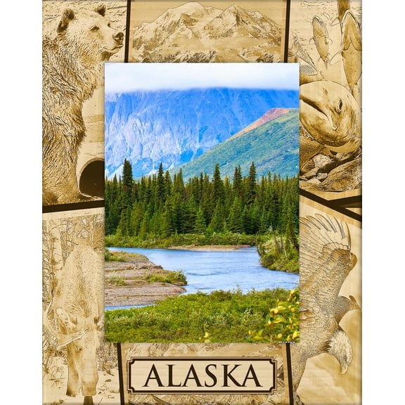 Souvenir Alaska Laser Engraved Wood Picture Frame Portrait (5 x 7)
