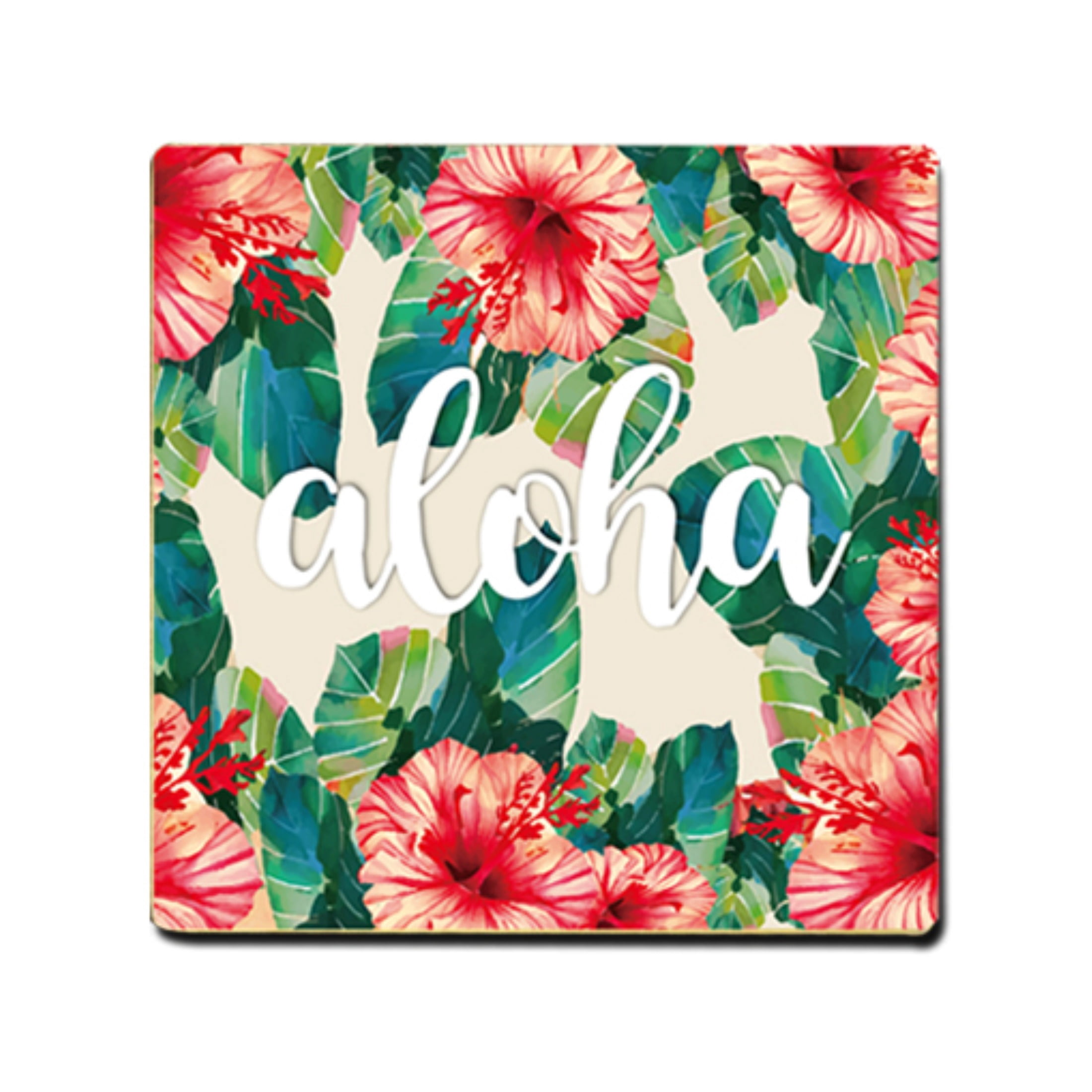SOUVENIR COASTER Aloha Coaster 2pc Hawaii Pink