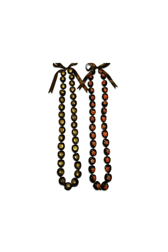 Hibiscus Handpainted Kukui Nut Necklace for Adults - Souvenir Lanyard, 32 Inch