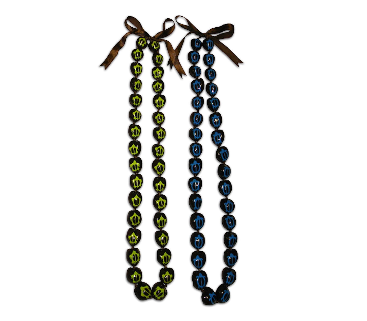 Hawaiian Hand-Painted Honu Kukui Nut Lei Necklace 32 inches