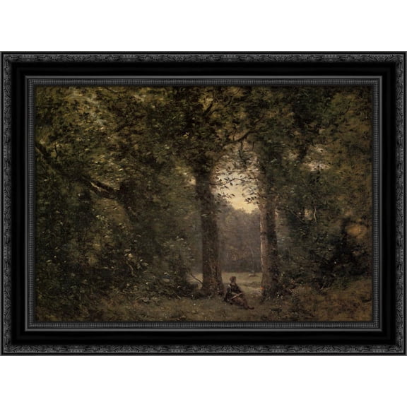 Souvenir of Ville d'Avray 24x20 Black Ornate Wood Framed Canvas Art by Corot, Jean Baptiste Camille