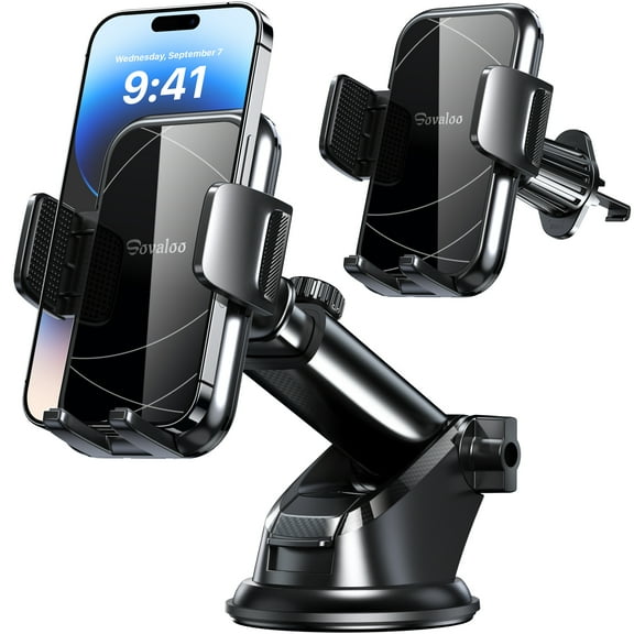 Sovaloo Car Phone Holder, Upgraded Strongest Suction Phone Holder for Cars3-in-1 Phone Holder Dashboard/Air Vent/Windshield, Hands-Free Washable for All Mobile Phones